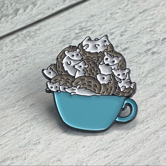 Cup O’ Hedgehogs Enamel Pin/ Brooch Lapel - Picture 2 of 6